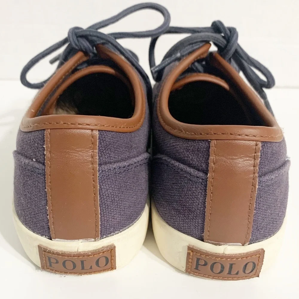 Polo Ralph Lauren Navy Ethan Canvas Sneakers Leather Trim Preppy Low Top Shoes